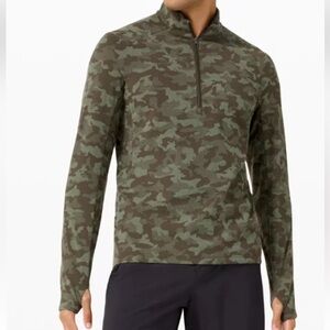 Lululemon Surge Heritage Camo Dark Olive Warm 1/2 Zip Jacquard Pullover